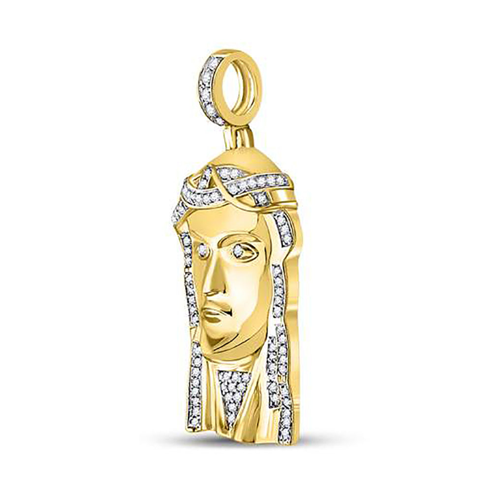 10kt Yellow Gold Mens Round Diamond Jesus Face Charm Pendant 1/4 Cttw