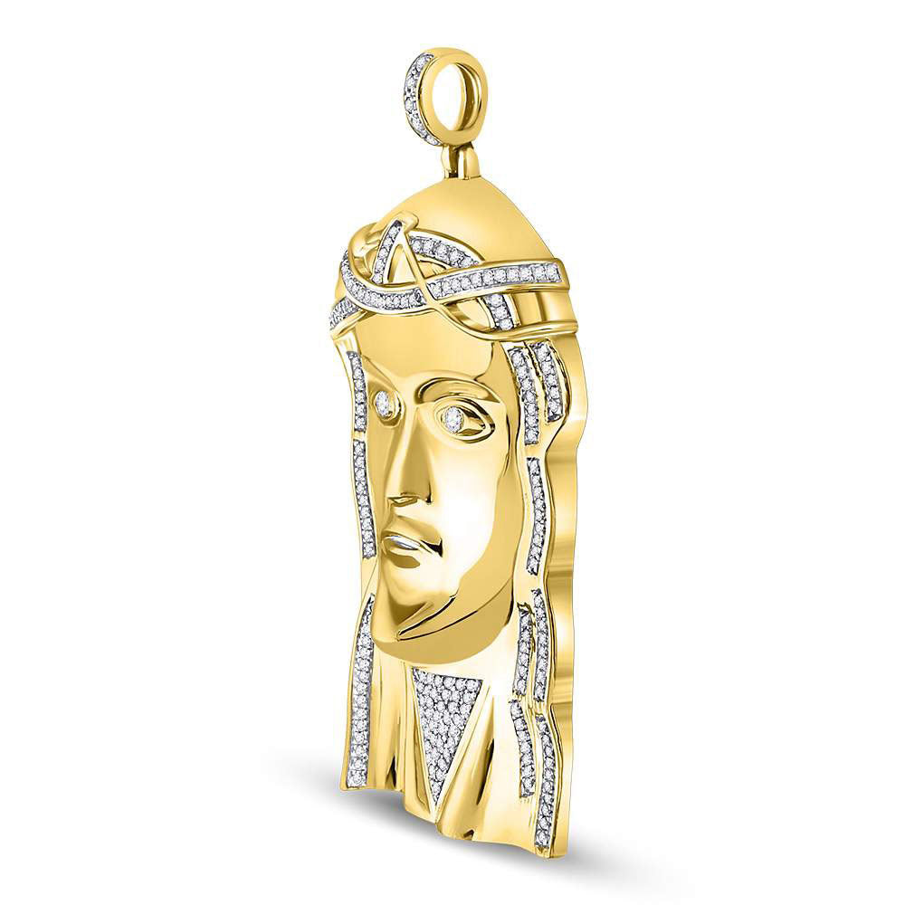 10kt Yellow Gold Mens Round Diamond Jesus Face Charm Pendant 1/2 Cttw