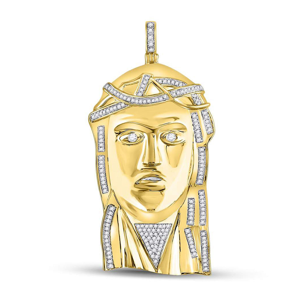 10kt Yellow Gold Mens Round Diamond Jesus Face Charm Pendant 1/2 Cttw