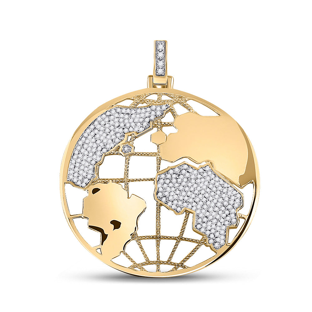 10kt Yellow Gold Mens Round Diamond Globe World Charm Pendant 5/8 Cttw