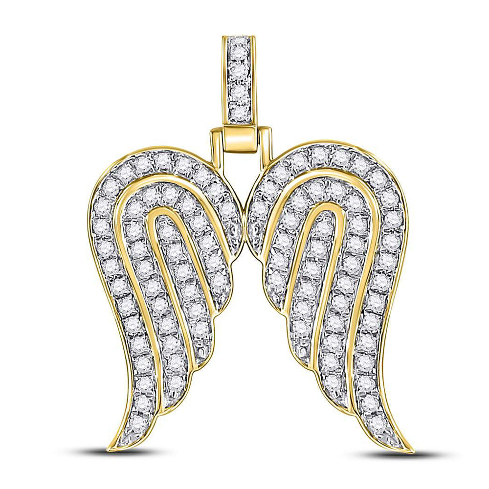 10kt Yellow Gold Mens Round Diamond Angel Wing Charm Pendant 5/8 Cttw