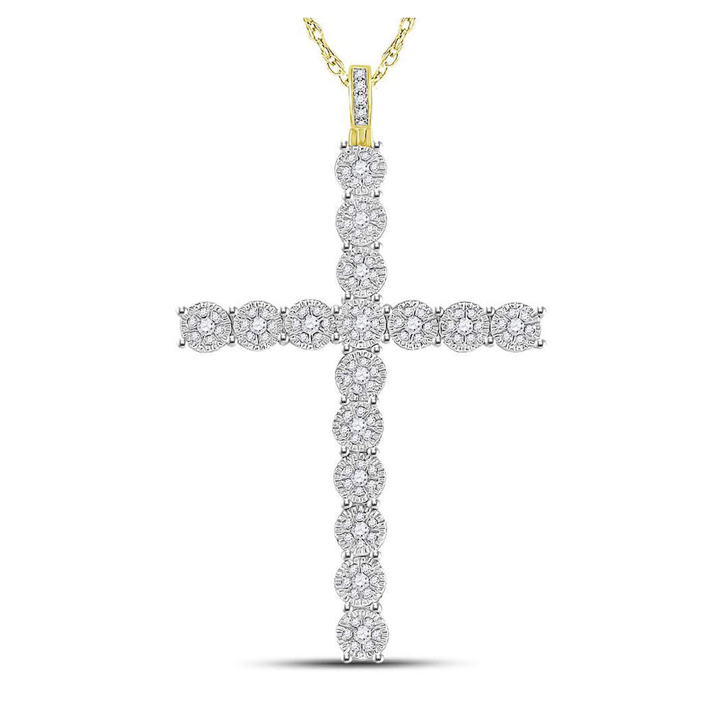 10kt Yellow Gold Mens Round Diamond Cross Charm Pendant 1 Cttw