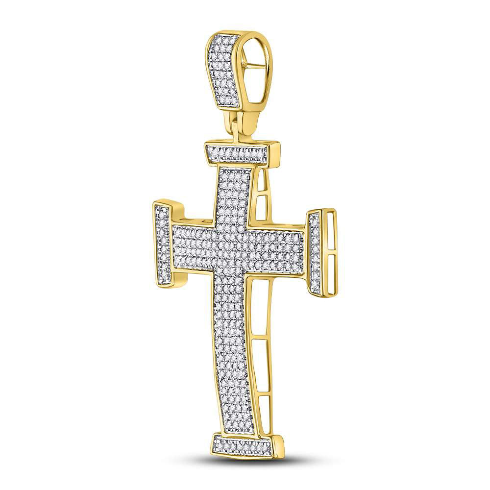 10kt Yellow Gold Mens Round Diamond Cross Charm Pendant 3/4 Cttw