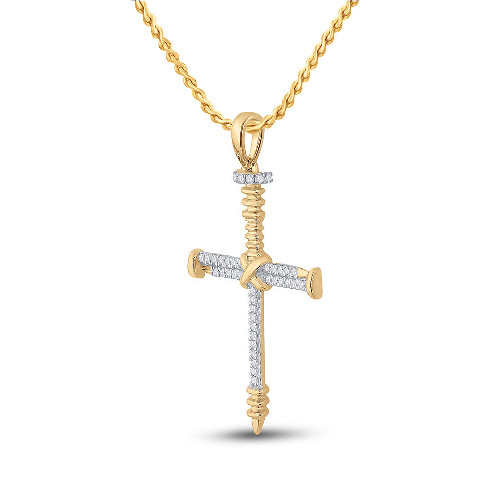 10kt Yellow Gold Mens Round Diamond Nail Cross Charm Pendant 1/5 Cttw