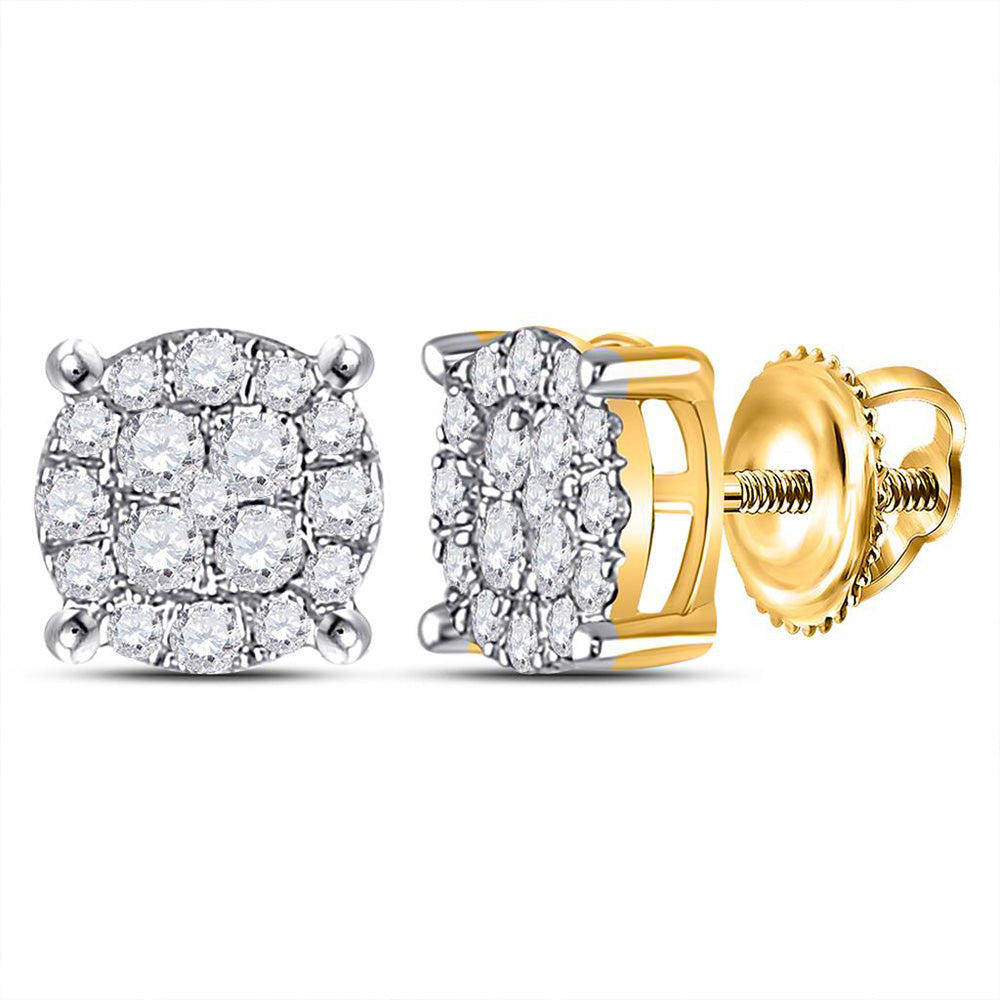 10kt Yellow Gold Womens Round Diamond Cluster Earrings 1/2 Cttw