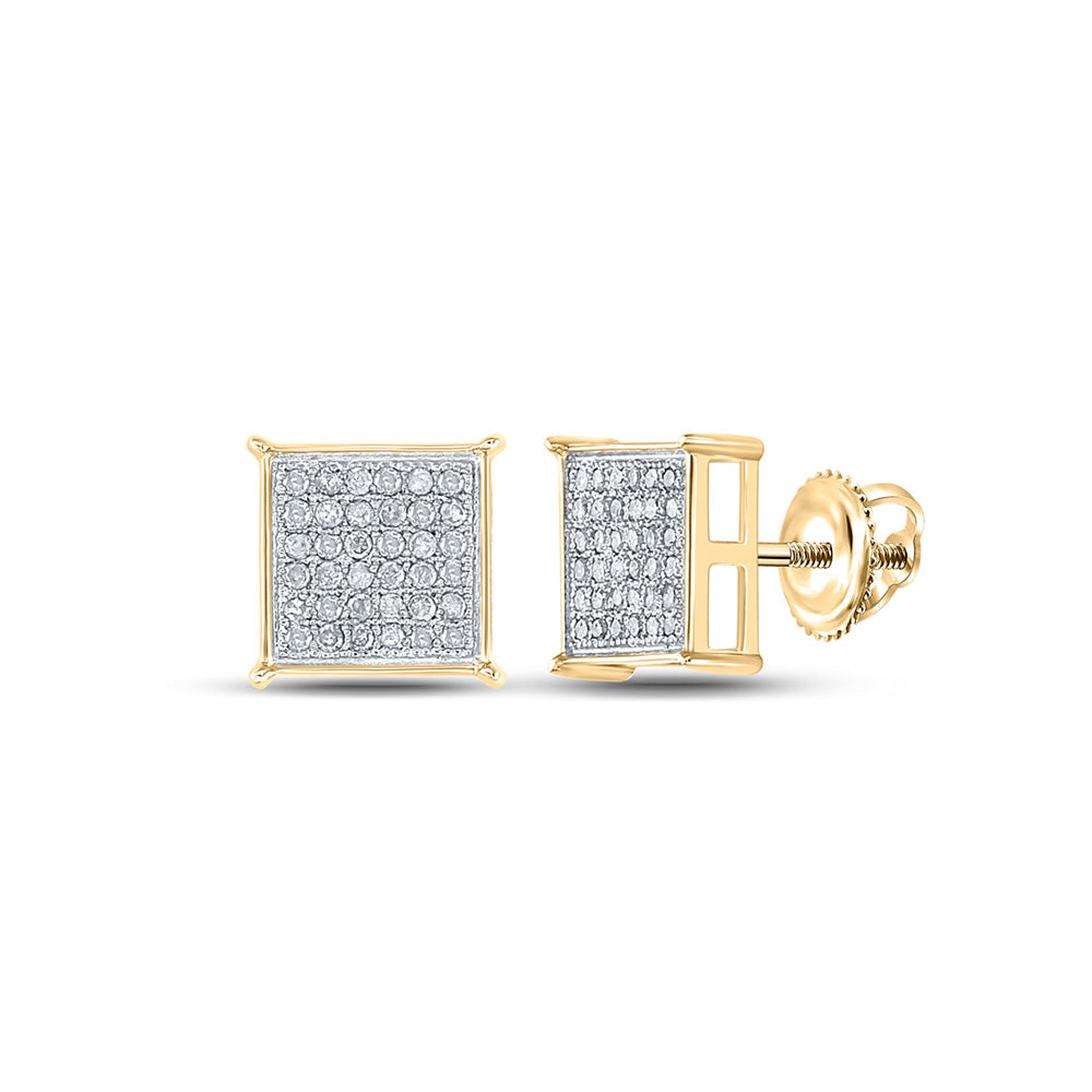 10kt Yellow Gold Mens Round Diamond Square Earrings 1/4 Cttw