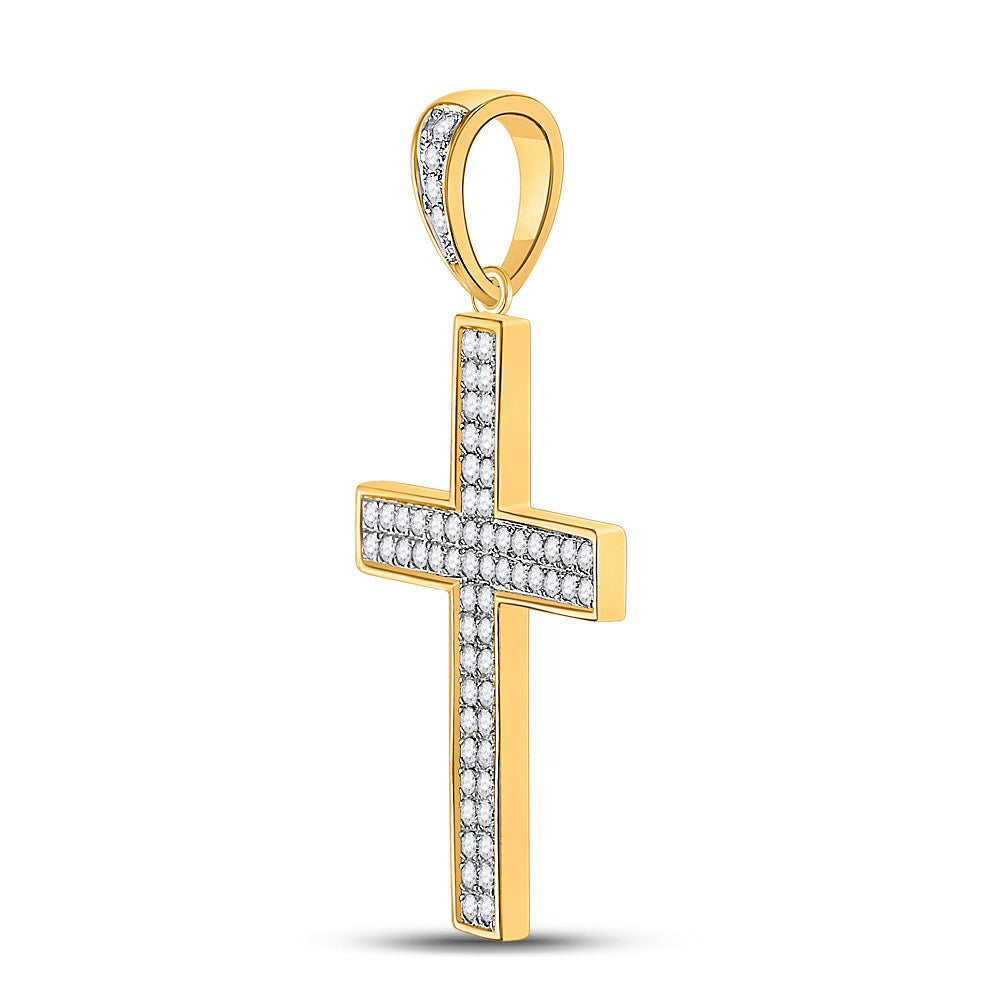 10kt Yellow Gold Mens Round Diamond Roman Cross Charm Pendant 3/4 Cttw