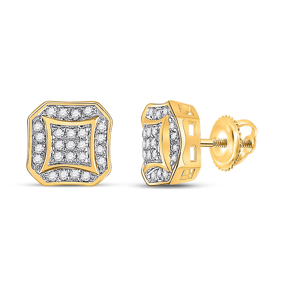 10kt Yellow Gold Mens Round Diamond Square Cluster Earrings 1/6 Cttw