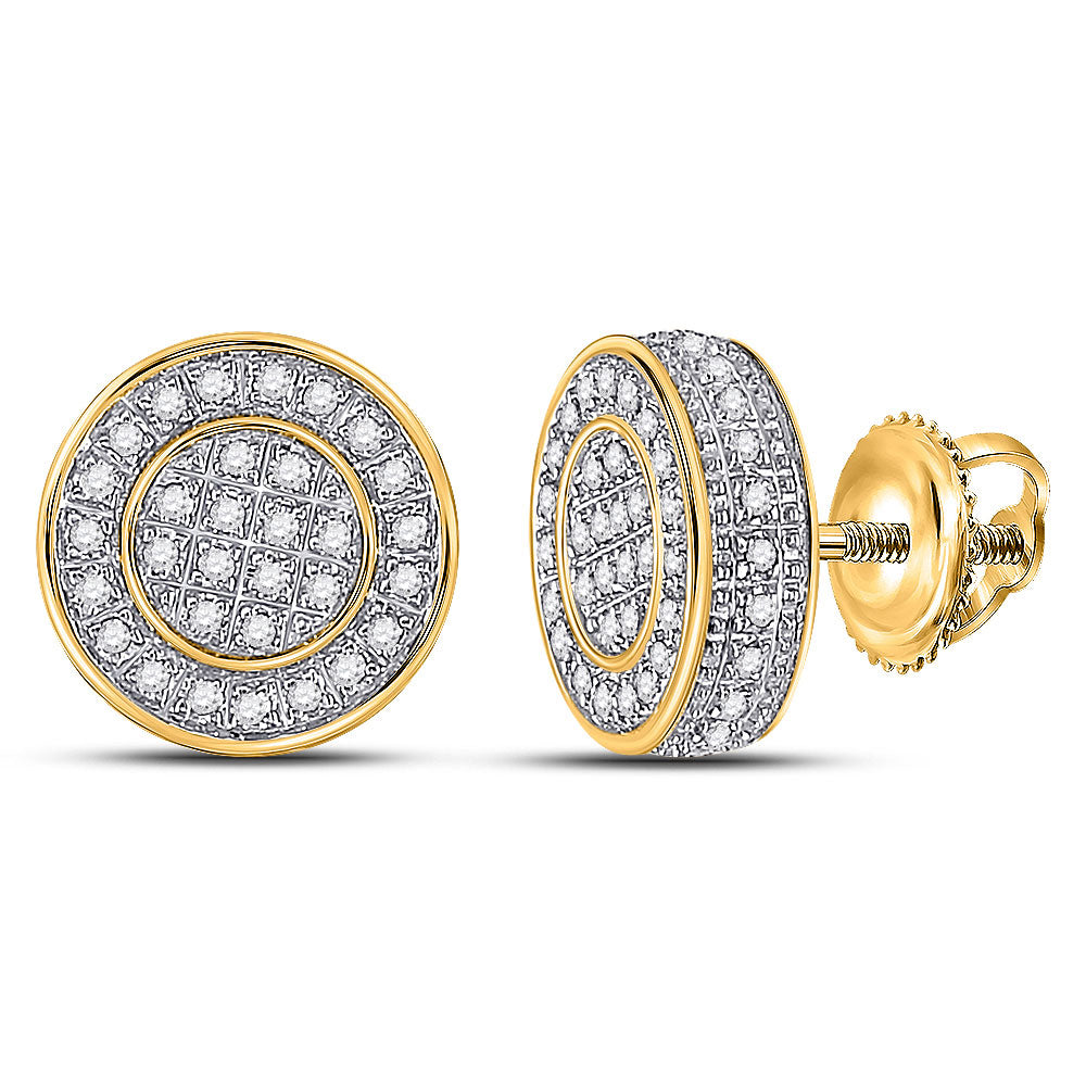 10kt Yellow Gold Mens Round Diamond Disk Circle Earrings 1/3 Cttw