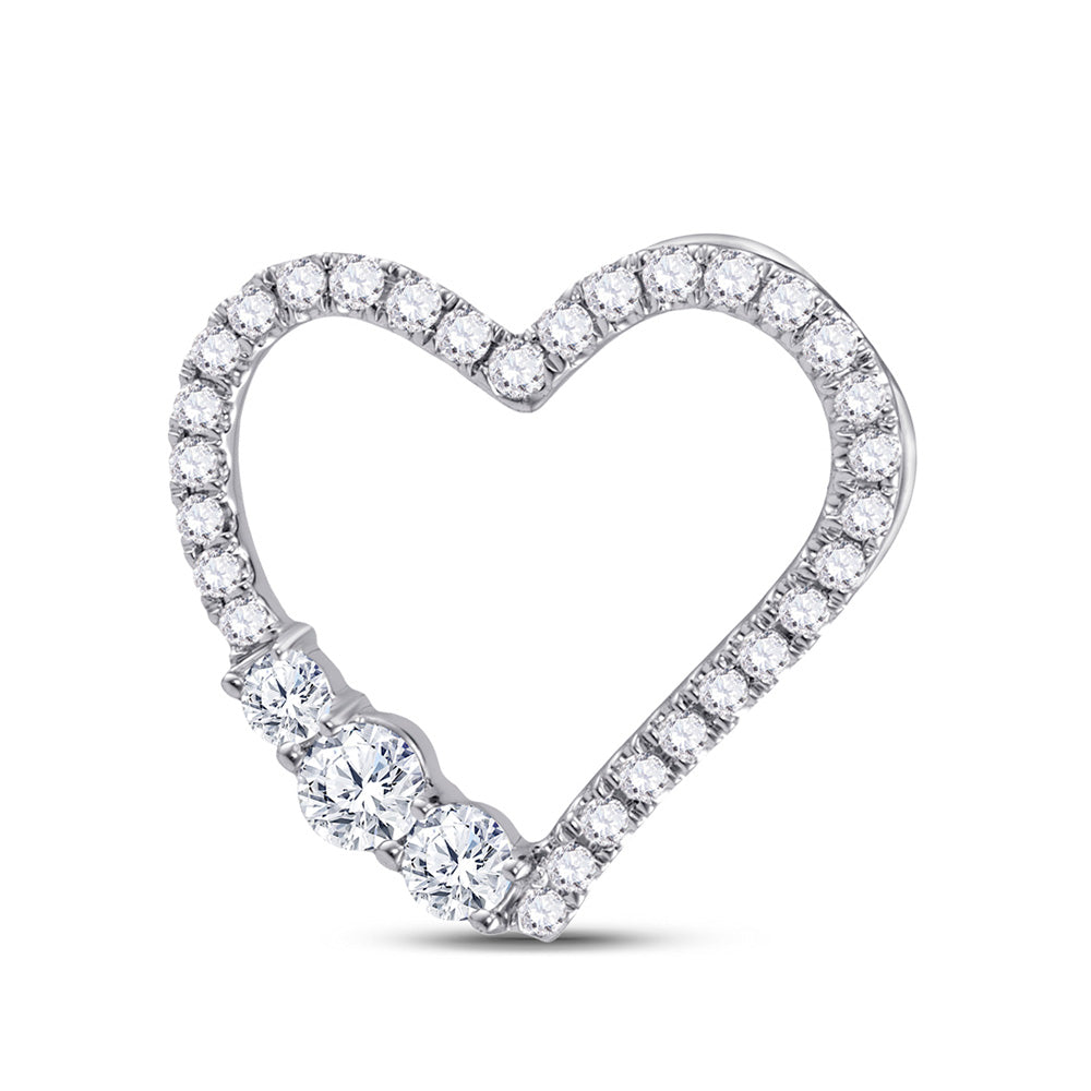 14kt White Gold Womens Round Diamond Heart Pendant 1/2 Cttw