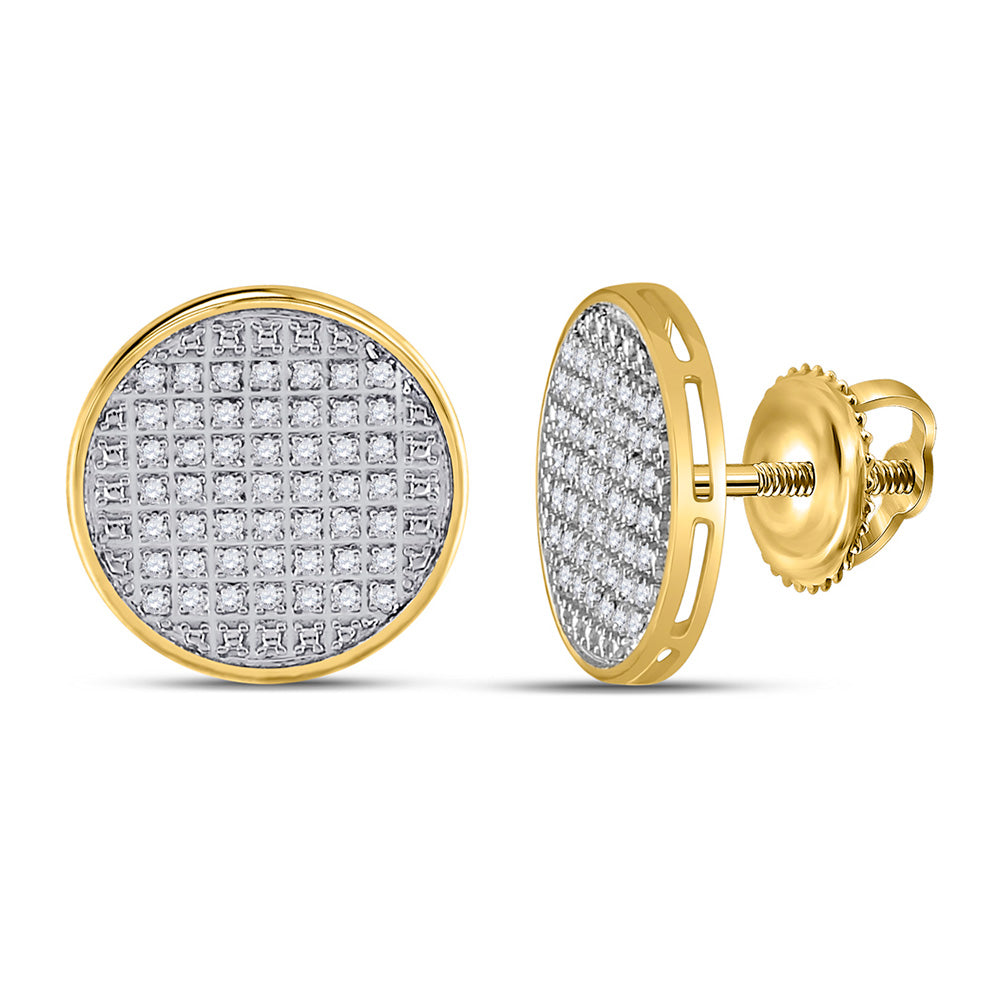 10kt Yellow Gold Mens Round Diamond Disk Circle Earrings 1/4 Cttw