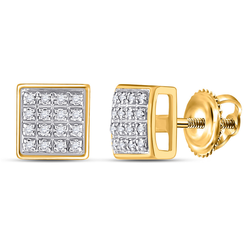 10kt Yellow Gold Mens Round Diamond Square Cluster Earrings 1/10 Cttw