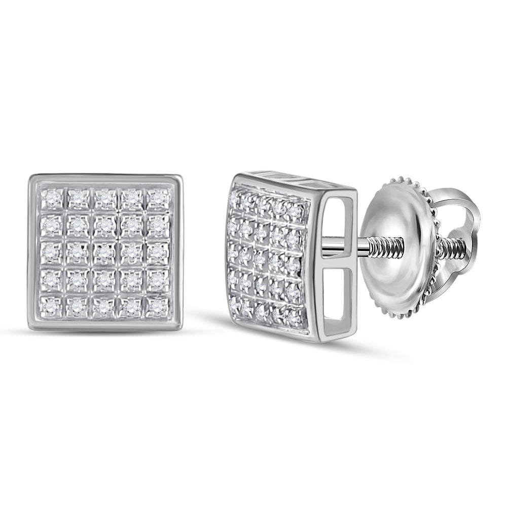 10kt White Gold Mens Round Diamond Square Earrings 1/6 Cttw