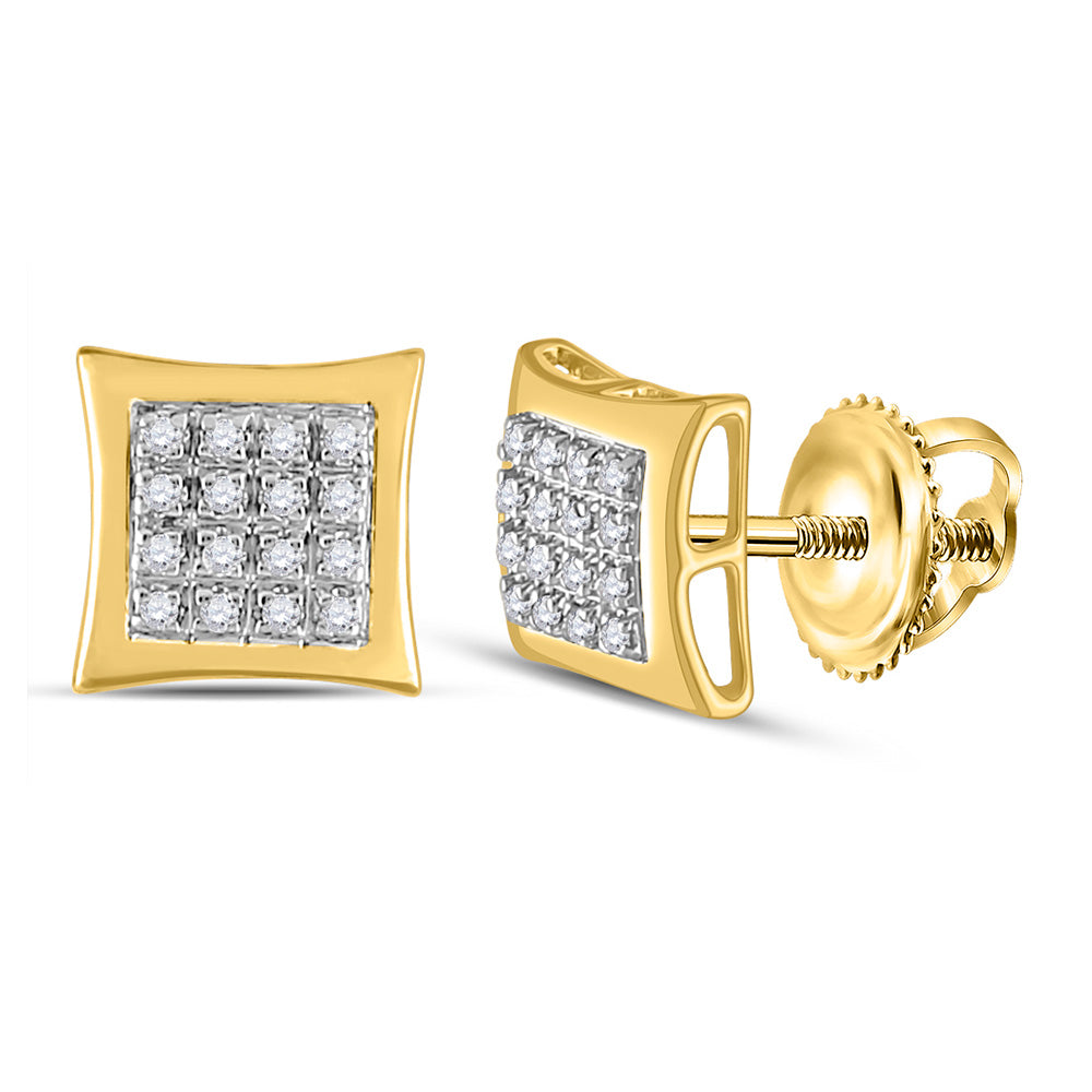 10kt Yellow Gold Mens Round Diamond Kite Square Earrings 1/12 Cttw