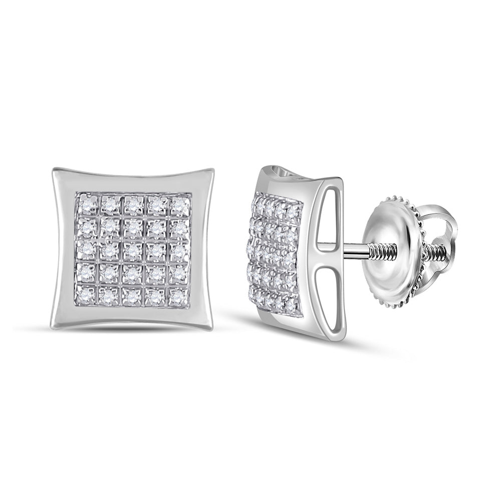 10kt White Gold Mens Round Diamond Kite Square Earrings 1/8 Cttw