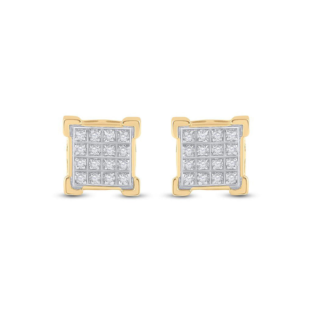 10kt Yellow Gold Mens Round Diamond Square Cluster Earrings 1/10 Cttw