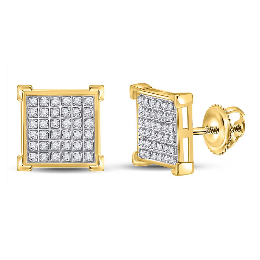 10kt Yellow Gold Mens Round Diamond Square Earrings 1/5 Cttw