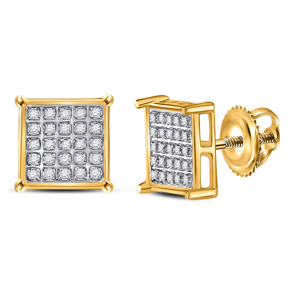 10kt Yellow Gold Mens Round Diamond Square Earrings 1/6 Cttw