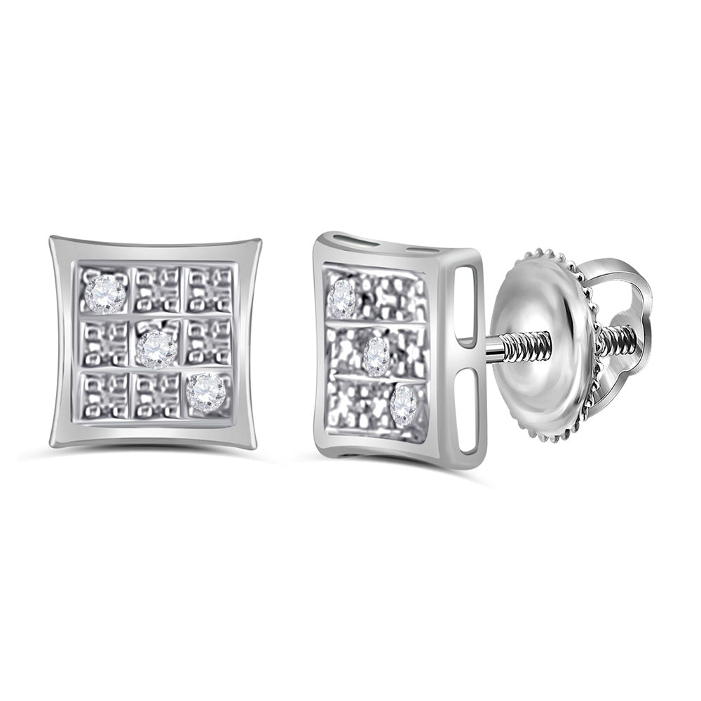 10kt White Gold Mens Round Diamond Square Earrings .01 Cttw