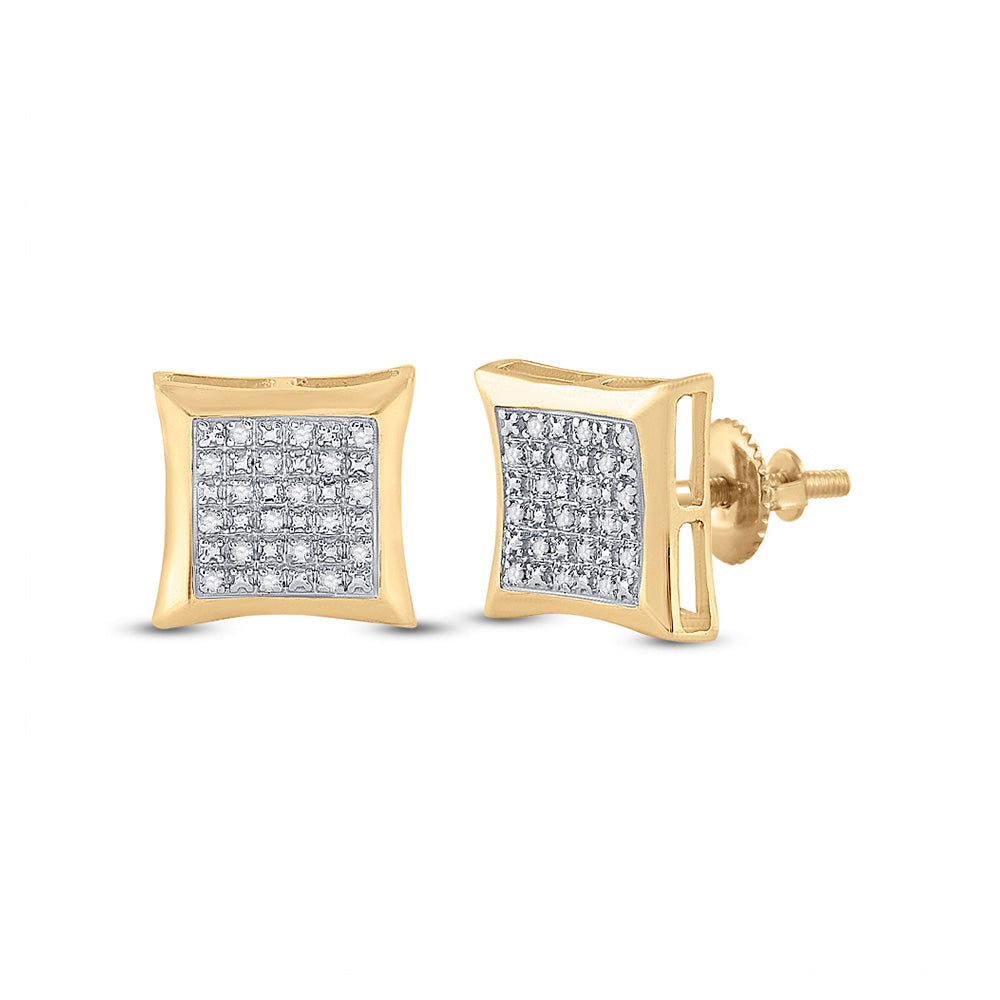 10kt Yellow Gold Mens Round Diamond Kite Square Earrings 1/12 Cttw