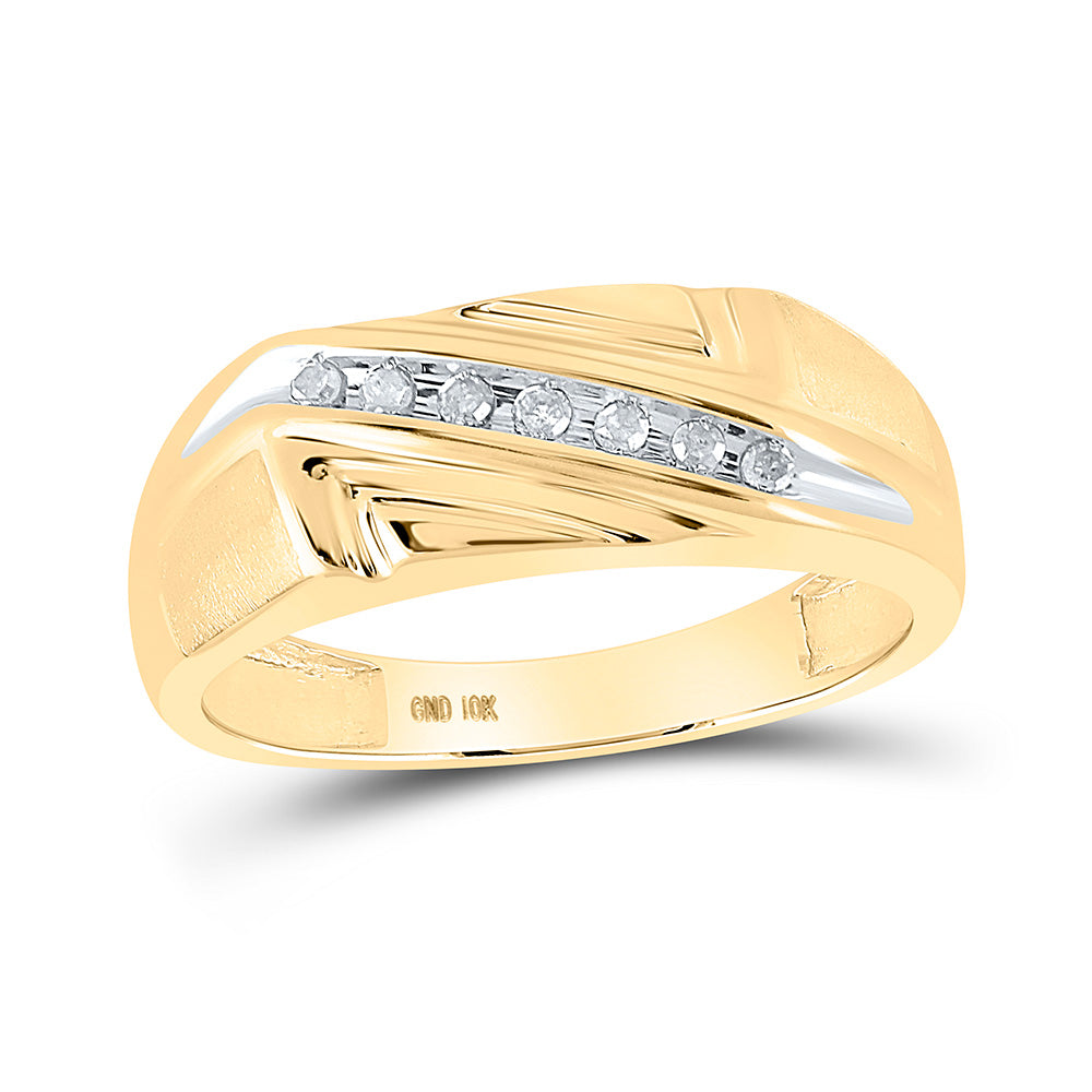 10kt Yellow Gold Mens Round Diamond Wedding Diagonal Row Band Ring 1/8 Cttw