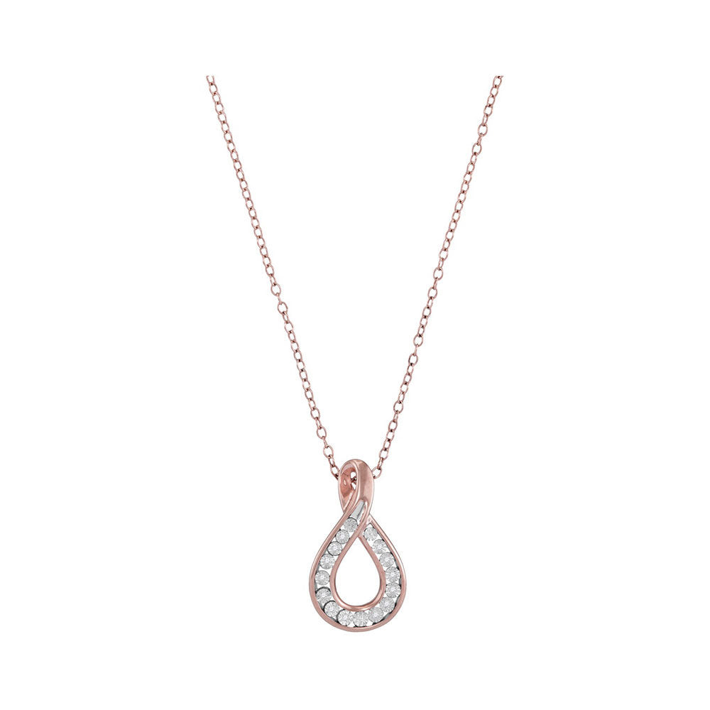 10kt Rose Gold Womens Round Diamond Teardrop Pendant .03 Cttw