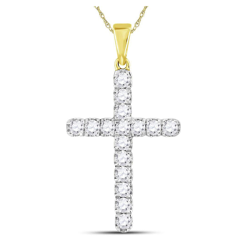 10kt Yellow Gold Mens Round Diamond Cross Charm Pendant 1 Cttw