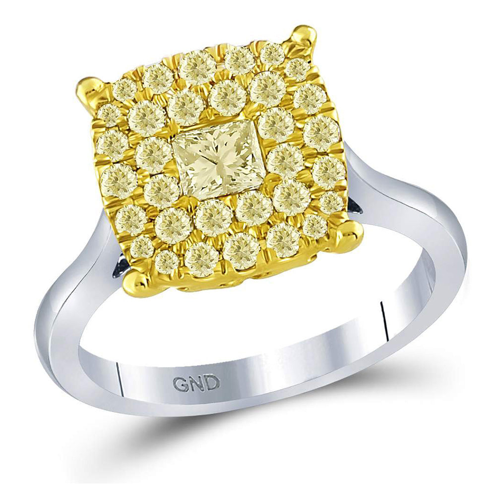 14kt Two-tone Gold Princess Yellow Diamond Solitaire Bridal Wedding Ring 1 Cttw
