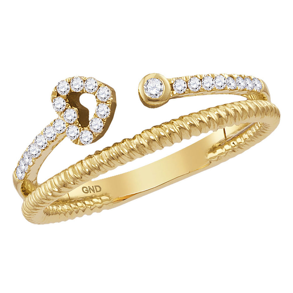 14kt Yellow Gold Womens Round Diamond Heart Stackable Band Ring 1/6 Cttw