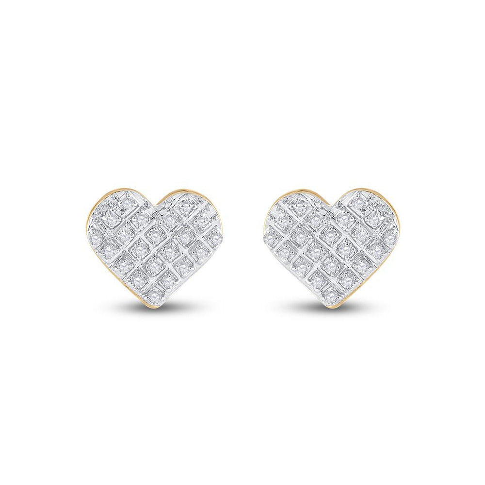 10kt Yellow Gold Womens Round Diamond Heart Earrings 1/6 Cttw