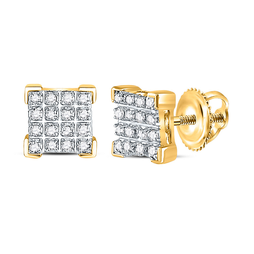 10kt Yellow Gold Mens Round Diamond Square Earrings 1/10 Cttw