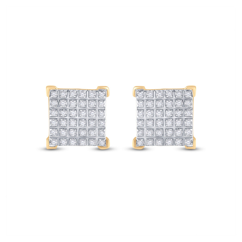 10kt Yellow Gold Mens Round Diamond Square Earrings 1/5 Cttw