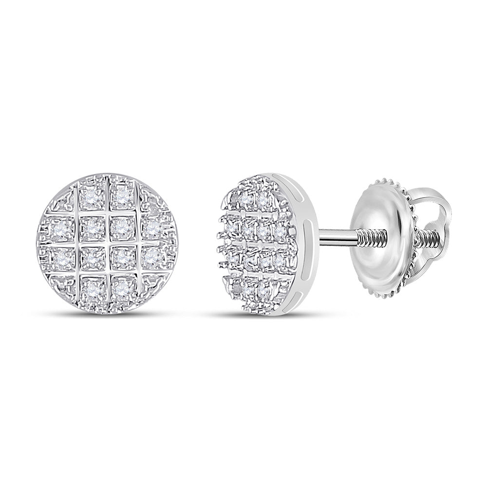 10kt White Gold Mens Round Diamond Disk Circle Earrings 1/10 Cttw