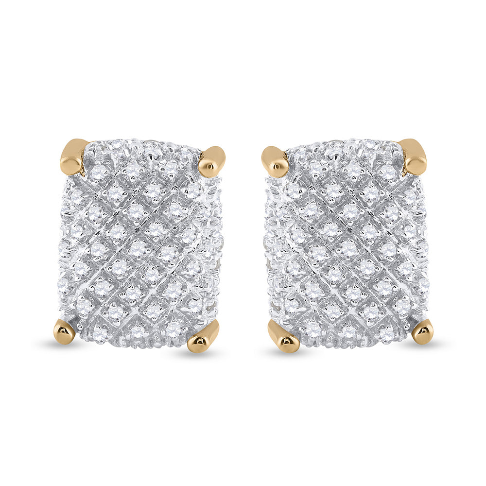 10kt Yellow Gold Mens Round Diamond Cluster Earrings 1/3 Cttw