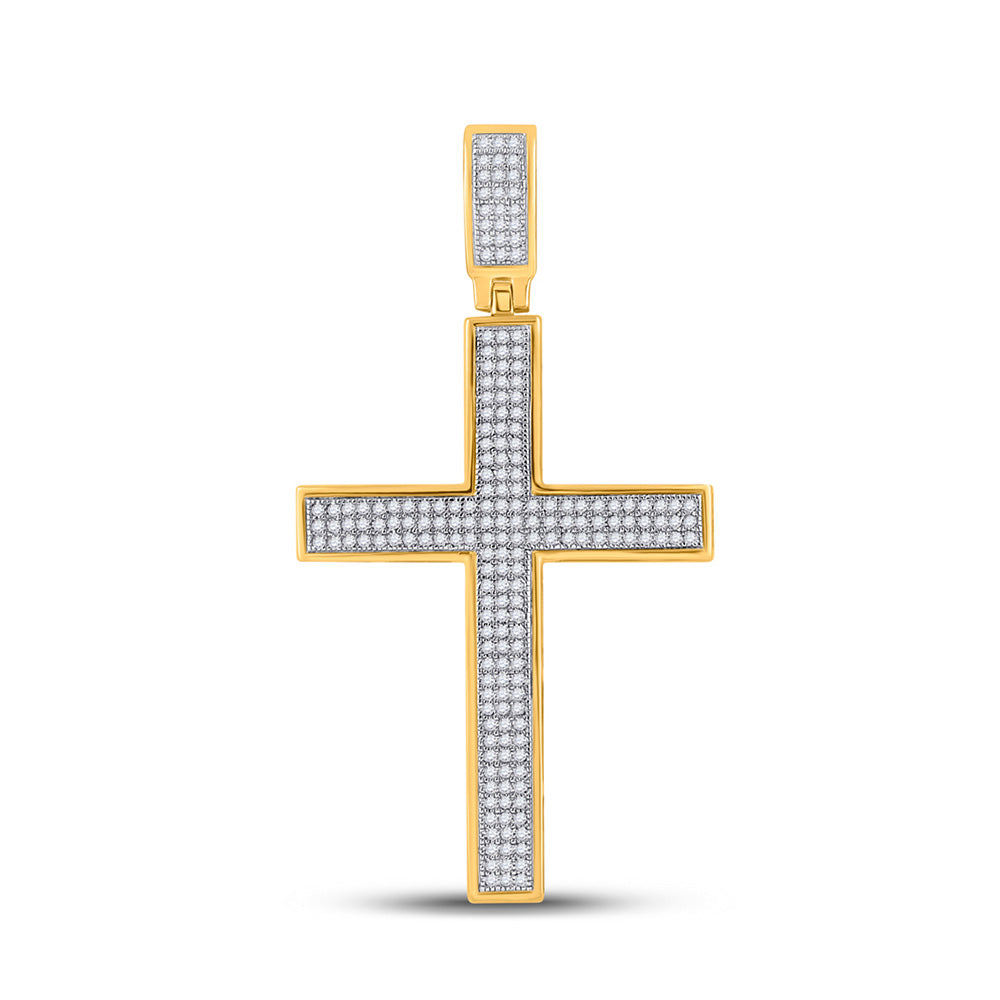 10kt Yellow Gold Mens Round Diamond Cross Charm Pendant 1/2 Cttw