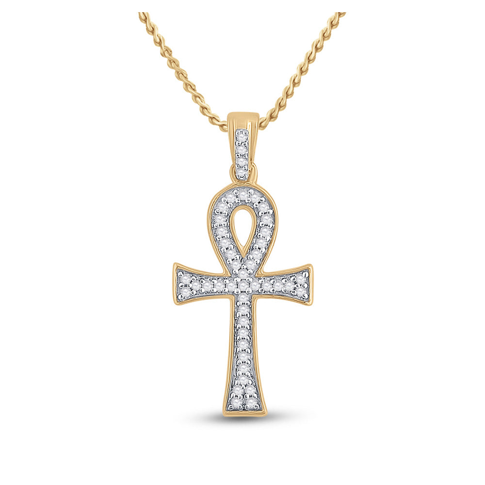 10kt Yellow Gold Mens Round Diamond Ankh Cross Charm Pendant 1/5 Cttw