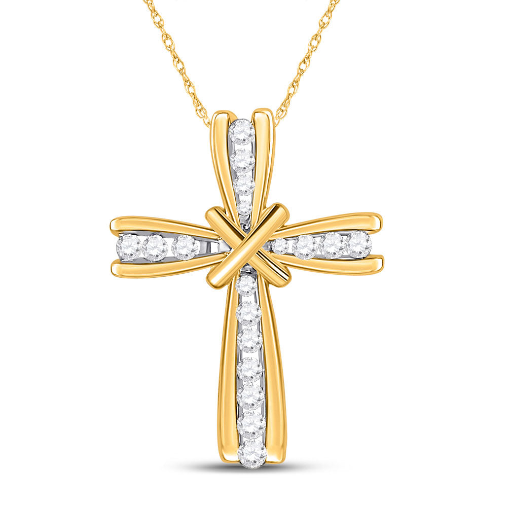 10kt Yellow Gold Womens Round Diamond Cross Pendant 1/6 Cttw