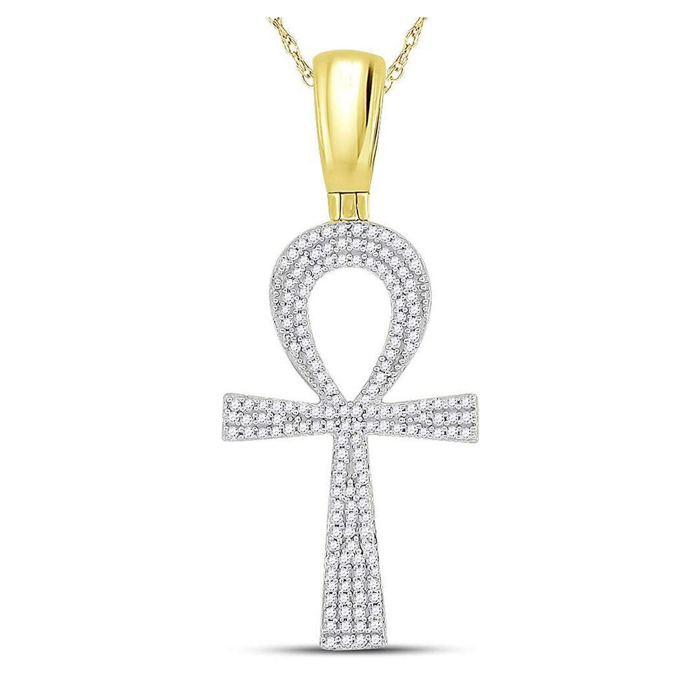 10kt Yellow Gold Mens Round Diamond Ankh Cross Charm Pendant 1/2 Cttw