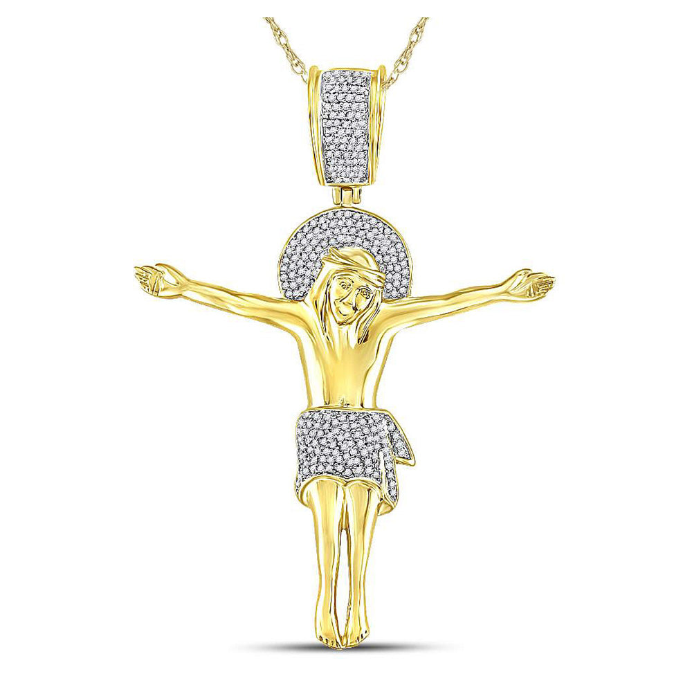 10kt Yellow Gold Mens Round Diamond Jesus Crucified Charm Pendant 1/2 Cttw