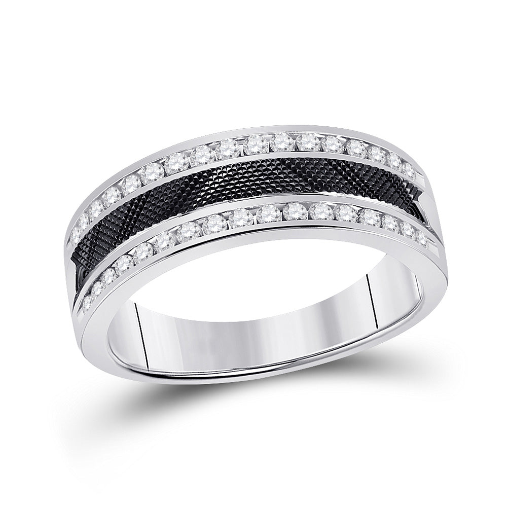 14kt White Gold Mens Round Diamond Wedding Double Row Band Ring 1/2 Cttw