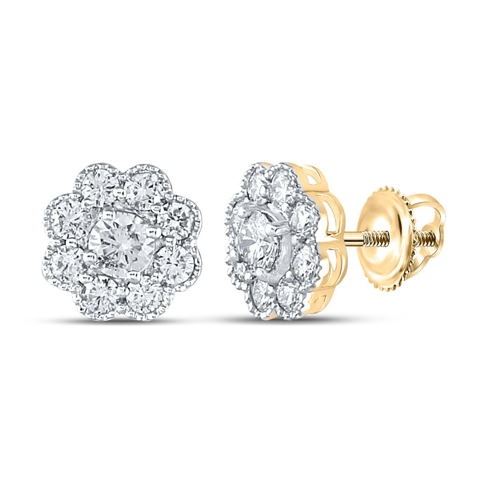 14kt Yellow Gold Womens Round Diamond Cluster Earrings 1 Cttw