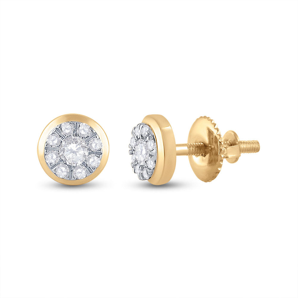 14kt Yellow Gold Womens Round Diamond Cluster Earrings 1/2 Cttw