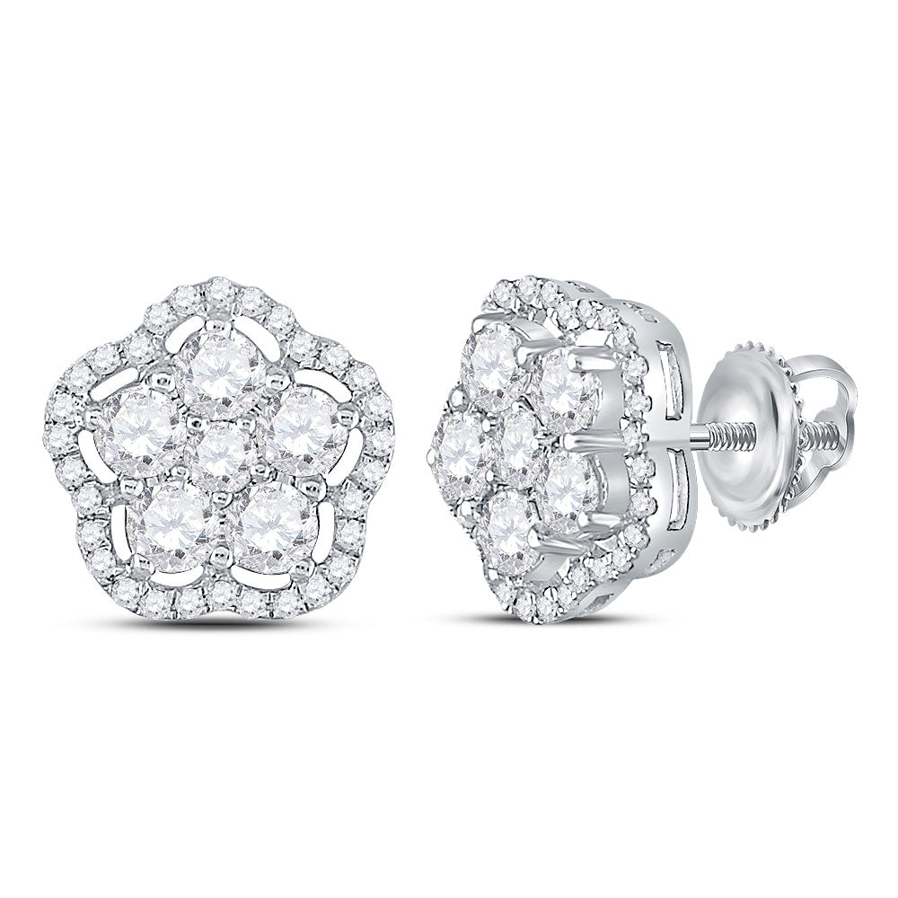 14kt White Gold Womens Round Diamond Star Cluster Earrings 1-1/2 Cttw