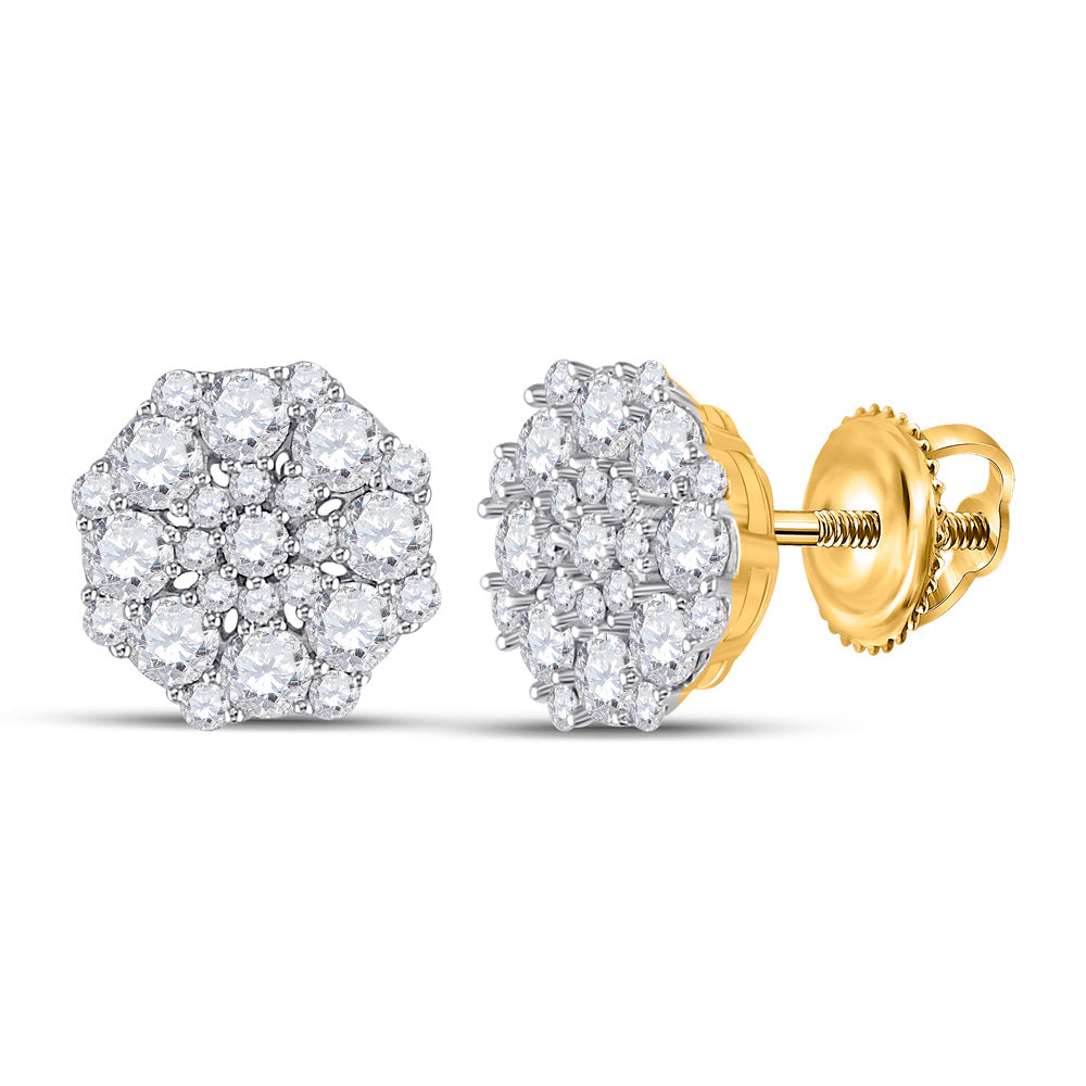 14kt Yellow Gold Womens Round Diamond Octagon Cluster Earrings 1-1/4 Cttw