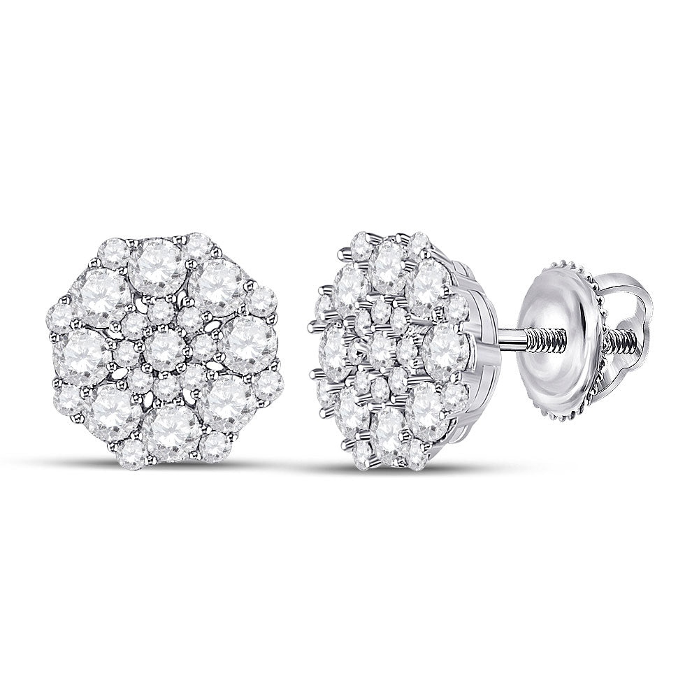 14kt White Gold Womens Round Diamond Cluster Earrings 1-1/4 Cttw