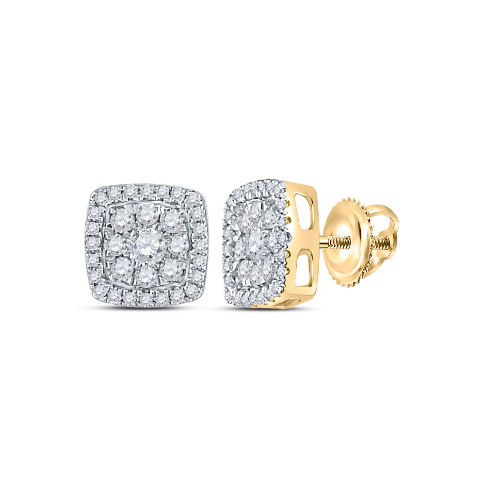 14kt Yellow Gold Womens Round Diamond Square Earrings 1/2 Cttw