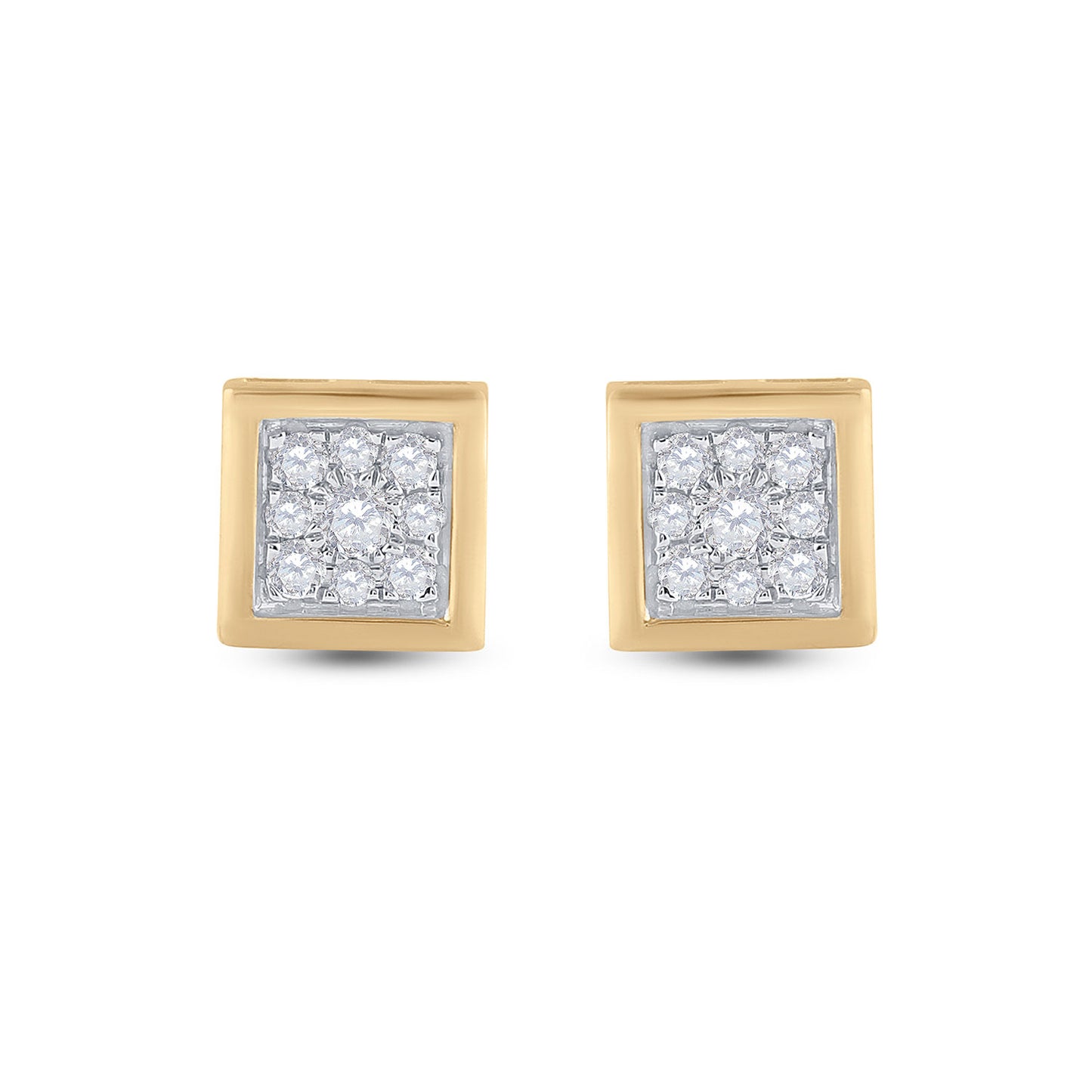 14kt Yellow Gold Mens Round Diamond Square Earrings 1/3 Cttw