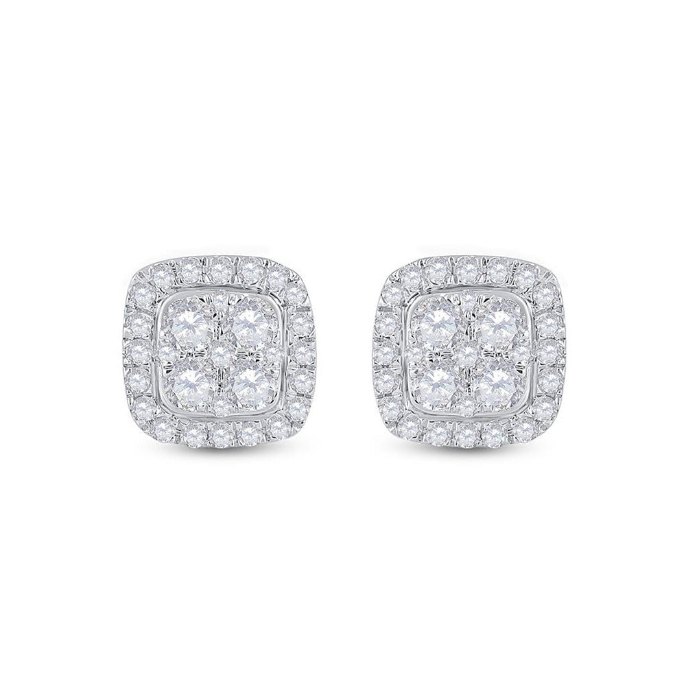 14kt White Gold Womens Round Diamond Square Earrings 3/4 Cttw