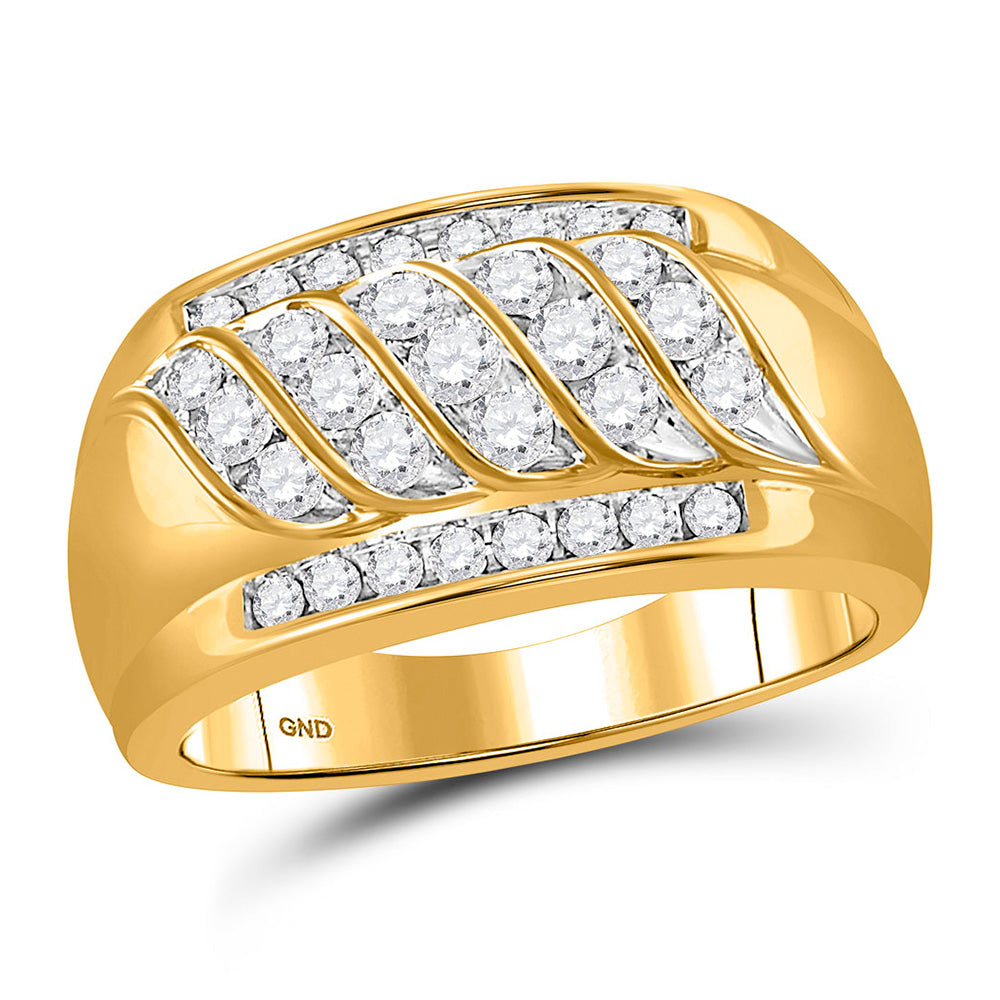 14kt Yellow Gold Mens Round Diamond Wedding Band Ring 1 Cttw