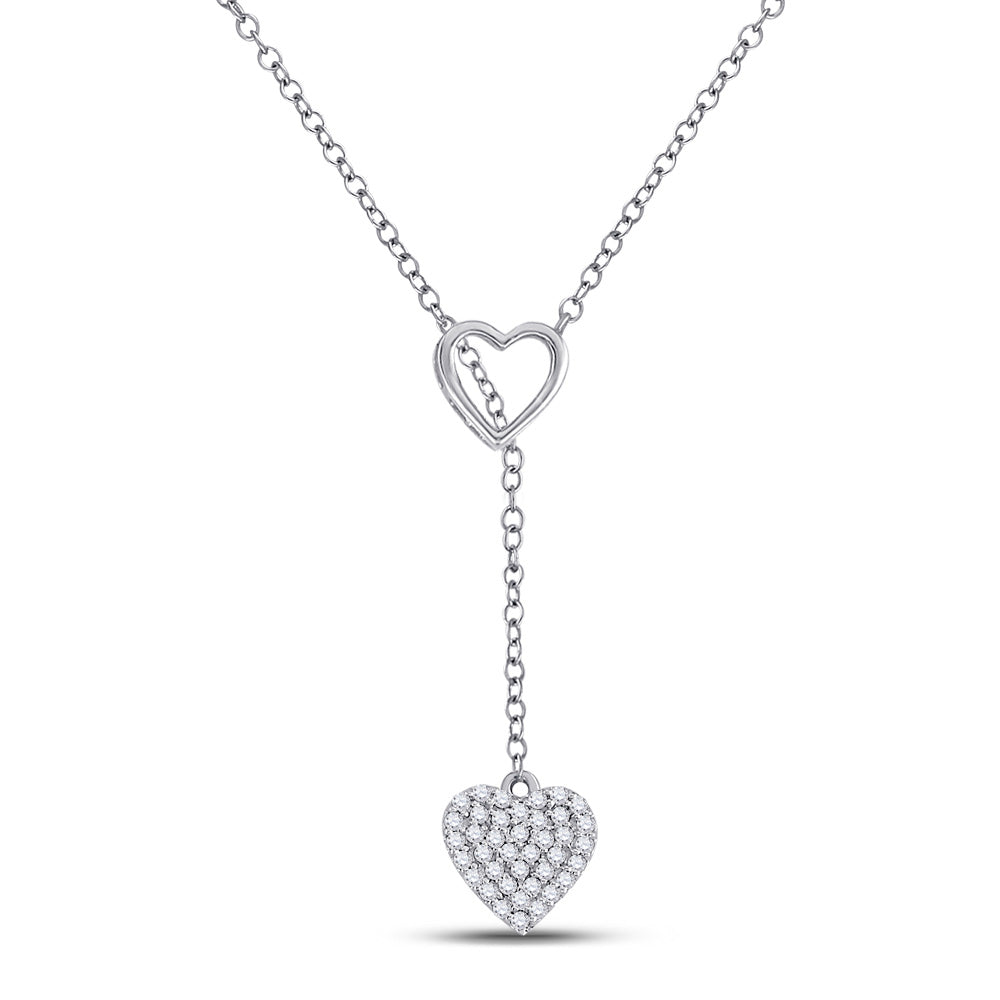 14kt White Gold Womens Round Diamond Slide Heart Necklace 1/6 Cttw